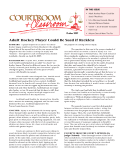 Adult Hockey Player Could Be Sued if Reckless
