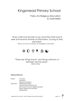 Kingsmead Primary School Policy for Religious Education