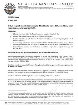 QOL`s largest shareholder accepts Metallica`s offer