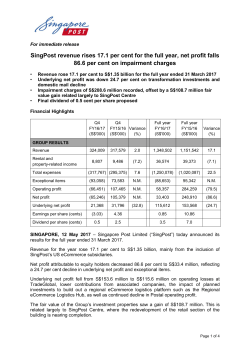 SingPost revenue rises 17.1 per cent for the full