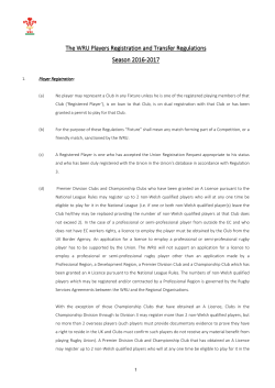 The WRU Players Registration and Transfer Regulations The WRU