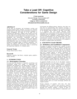 Take a Load Off: Cognitive Considerations for Game Design