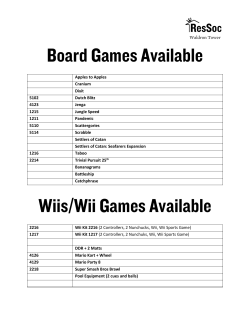 Board Games Available Wiis/Wii Games Available