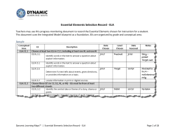 Essential Elements Selection Record - ELA
