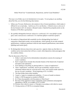 Sellars Week Four &ldquo;Counterfactuals, Dispositions, and the Causal
