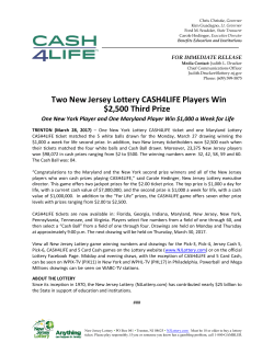 Two New Jersey Lottery CASH4LIFE Players Win $2500