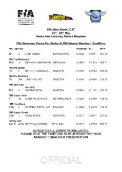 NOTICE TO ALL COMPETITORS LISTED: NUMBER 1 QUALIFIER