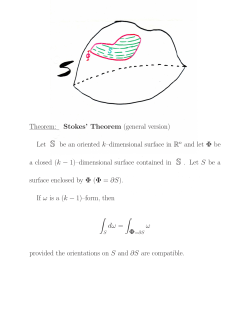 Theorem: Stokes` Theorem (general version) Let S be an oriented k