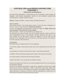 COTTAGE LIFE 2016 PHOTO CONTEST (THE &ldquo;CONTEST&rdquo;)