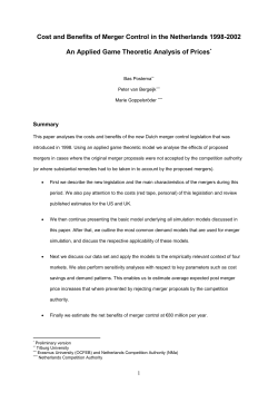 Cost and Benefits of Merger Control in the Netherlands