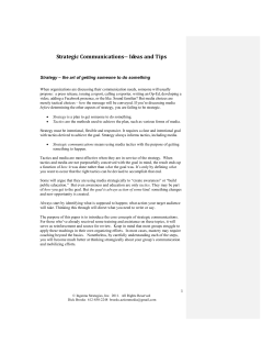 Strategic Communications-- Ideas and Tips