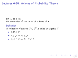 Lectures 6-10: Axioms of Probability Theory