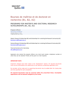 Bourses de ma&icirc;trise et de doctorat en recherche (B1, B2, A2)