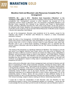 Marathon Gold and Mountain Lake Resources Complete Plan of