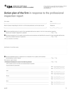 Action plan of the firm in response to the professional inspection report