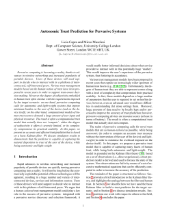Autonomic Trust Prediction for Pervasive Systems