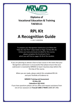 Diploma of TAA RPL Evidence Guide
