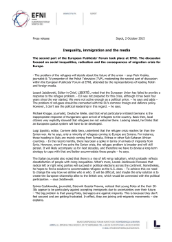 Press release Sopot, 2 October 2015 Inequality, immigration and