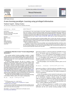 Neural Networks A new learning paradigm: Learning using