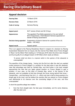 Appeal decision: suspension of driver Paul Matis