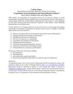 Call for Papers Special Issue of Strategic Behavior