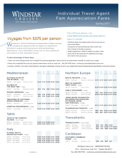 Individual Travel Agent Fam Appreciation Fares