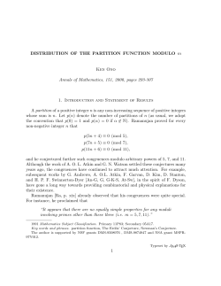 DISTRIBUTION OF THE PARTITION FUNCTION MODULO m Ken