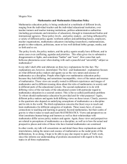 Mogens Niss Mathematics and Mathematics Education Policy
