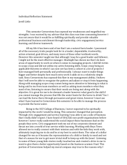 Individual Reflection Statement Jerell Little This semester