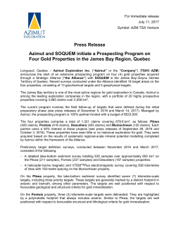 Press Release Azimut and SOQUEM initiate a Prospecting