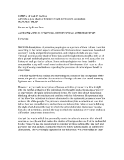 COMING OF AGE IN SAMOA A Psychological Study of Primitive