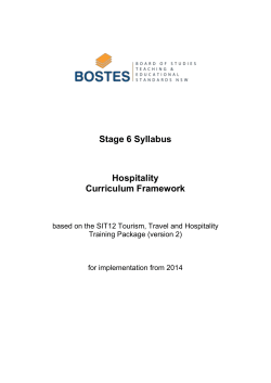 Stage 6 Syllabus Hospitality Curriculum Framework