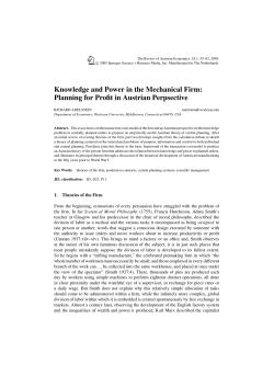 Knowledge and Power in the Mechanical Firm: Planning for Profit in