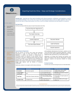 Importing Food into China &ndash; Steps and Strategic Considerations
