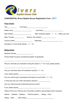 CONFIDENTIAL Rivers Baptist Soccer Registration Form