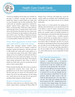 Health Care Credit Cards - Minnesota Attorney General`s Office