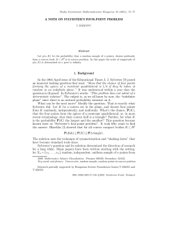 A NOTE ON SYLVESTER`S FOUR-POINT PROBLEM 1. Background