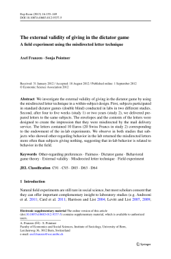 The external validity of giving in the dictator game