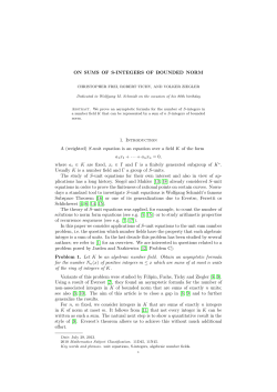 ON SUMS OF S-INTEGERS OF BOUNDED NORM 1. Introduction A