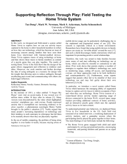 Supporting Reflection Through Play: Field Testing the Home Trivia