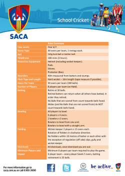 Rules Summary Year Levels Year 6/7. Game Type 30 overs per