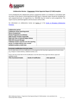 Programme Critical Appraisal Report (P