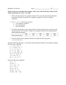 Quadratics Test Review
