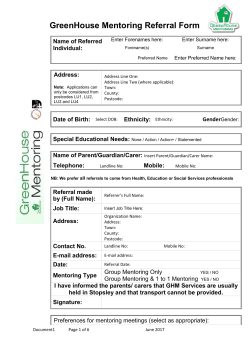 GreenHouse Mentoring Mentee Referral Form
