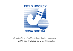 A selection of fifty indoor hockey training drills for training on a half