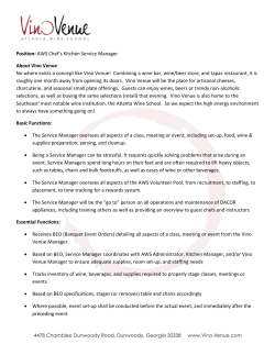 Position: AWS Chef`s Kitchen Service Manager About Vino Venue