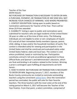 Teacher of the Year ENTRY RULES NO PURCHASE OR