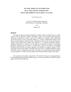 QUEUE EQUILIBRIUM AND STABILITY ANALYSIS Centre for Traffic