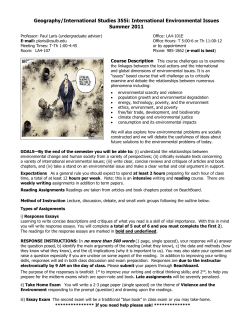 Geography 455: People as Agents of Environmental Change