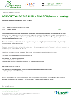INTRODUCTION TO THE SUPPLY FUNCTION (Distance Learning)